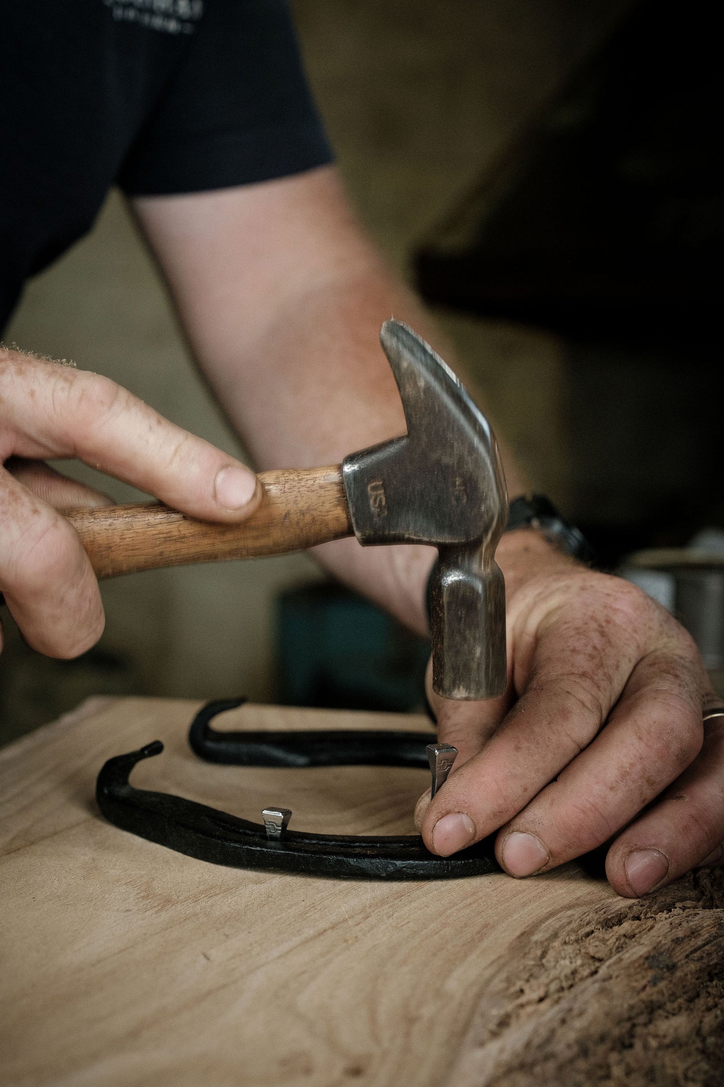 Horseshoe hooks mounted on live edge, kiln-dried Sweet Chestnut board